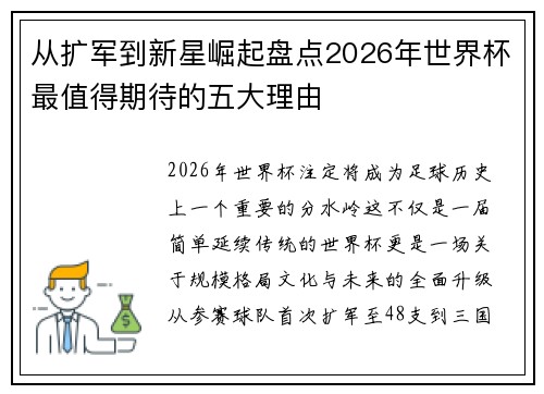 从扩军到新星崛起盘点2026年世界杯最值得期待的五大理由 从扩军到新星崛起盘点2026年世界杯最值得期待的五大理由